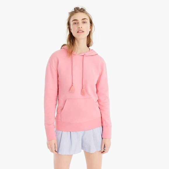 Women's S J. Crew Pink Dyed Tassel Hoodie Drawstring Pullover Sweatshirt - Picture 1 of 9